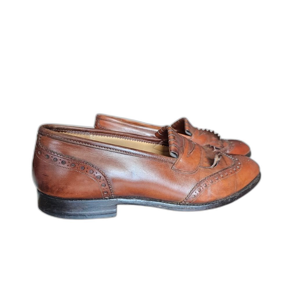 Johnston & Murphy Aristocrat Tassel Loafers 10 Brown Leather Wingtip Brogue USA